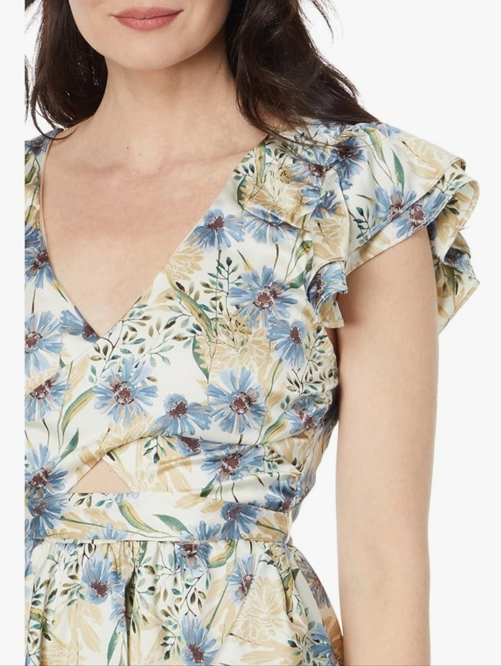 NWT! En Saison, Dahlia Floral Tiered Cap Sleeve Back Cutout Minidress, MSRP $162 - Picture 4 of 8